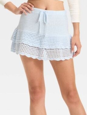 wild fable Light Blue Crochet Tiered Mini Skirt,